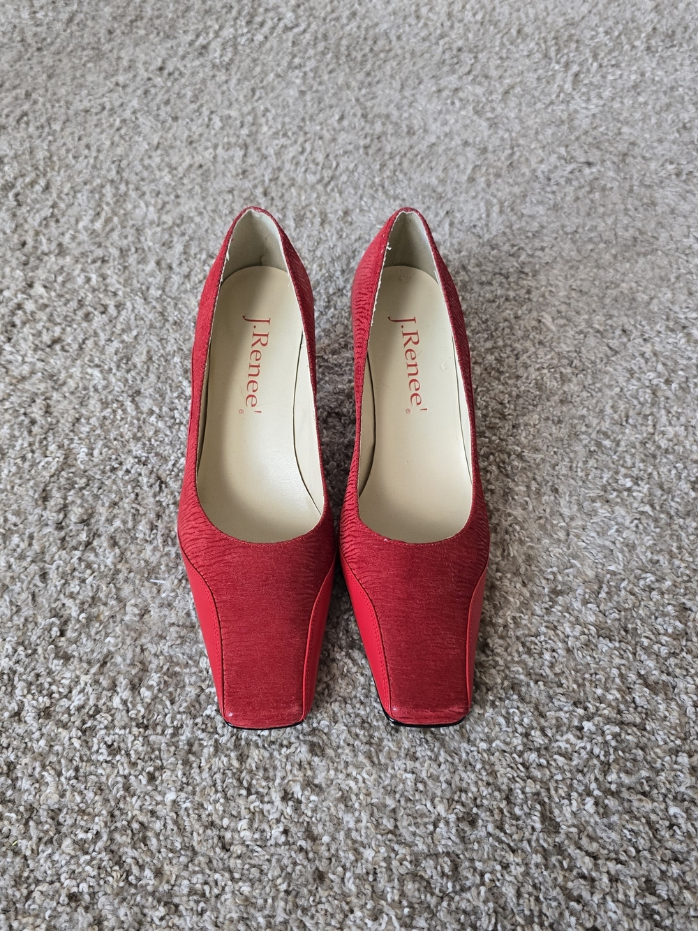 Vintage J.Renee Genuine Leather Red Square-Toe Women's Pumps 3' Heel Size 7.5 M